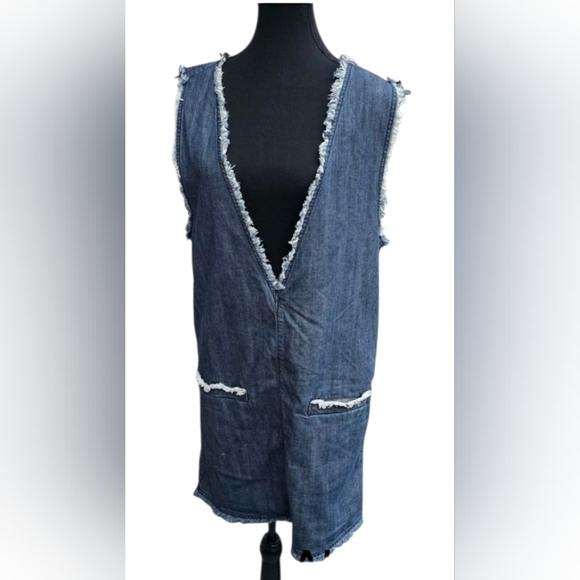 ALLSAINTS denim frayed dress with pockets - size 6 - Picture 2 of 4